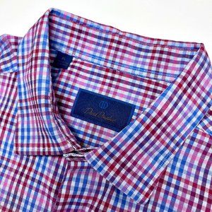 Men's David Donahue shirt size XL in blue/maroon modern plaid